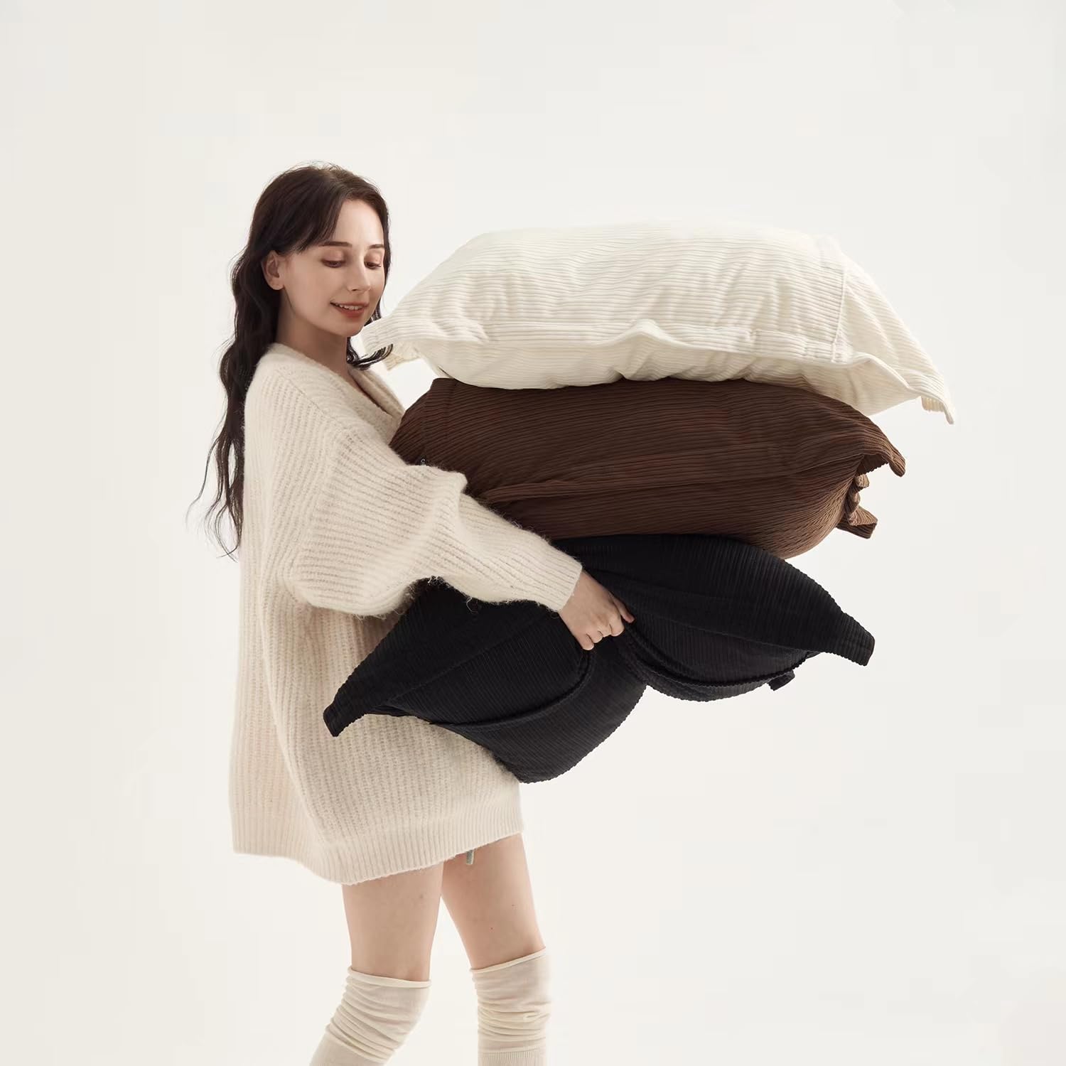 Coco Top Corduroy Large Pillow Covers 26X26Inch Set Of 3, Decorative Super Soft-Touch Boho Vintage Cushion Cases For Couch, Sofa