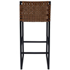 HomeRoots Medium Brown Iron; Real Leather, Steel Metal Nail Heads Brown Woven Leather Bar Stool