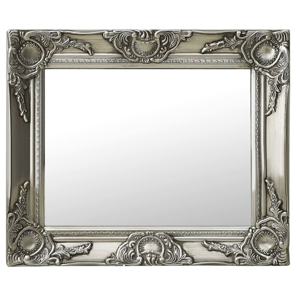 vidaXL Silver Wall-Mounted Mirror with Baroque Style Wooden Frame, Rectangular, Beveled Edge, Perfect for Bathroom or Dressing Room, 19.7&quot;x15.7&quot;