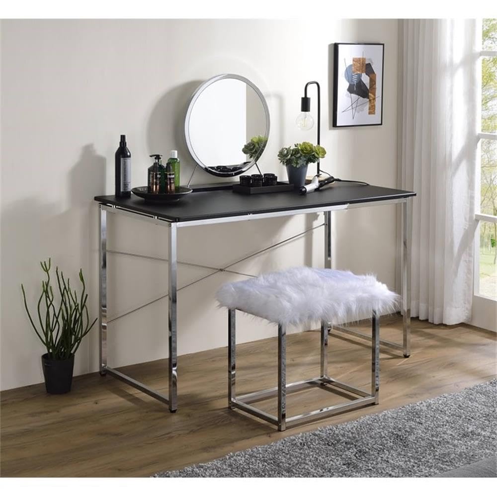 Acme Tennos Vanity Desk in Black & Chrome Finish