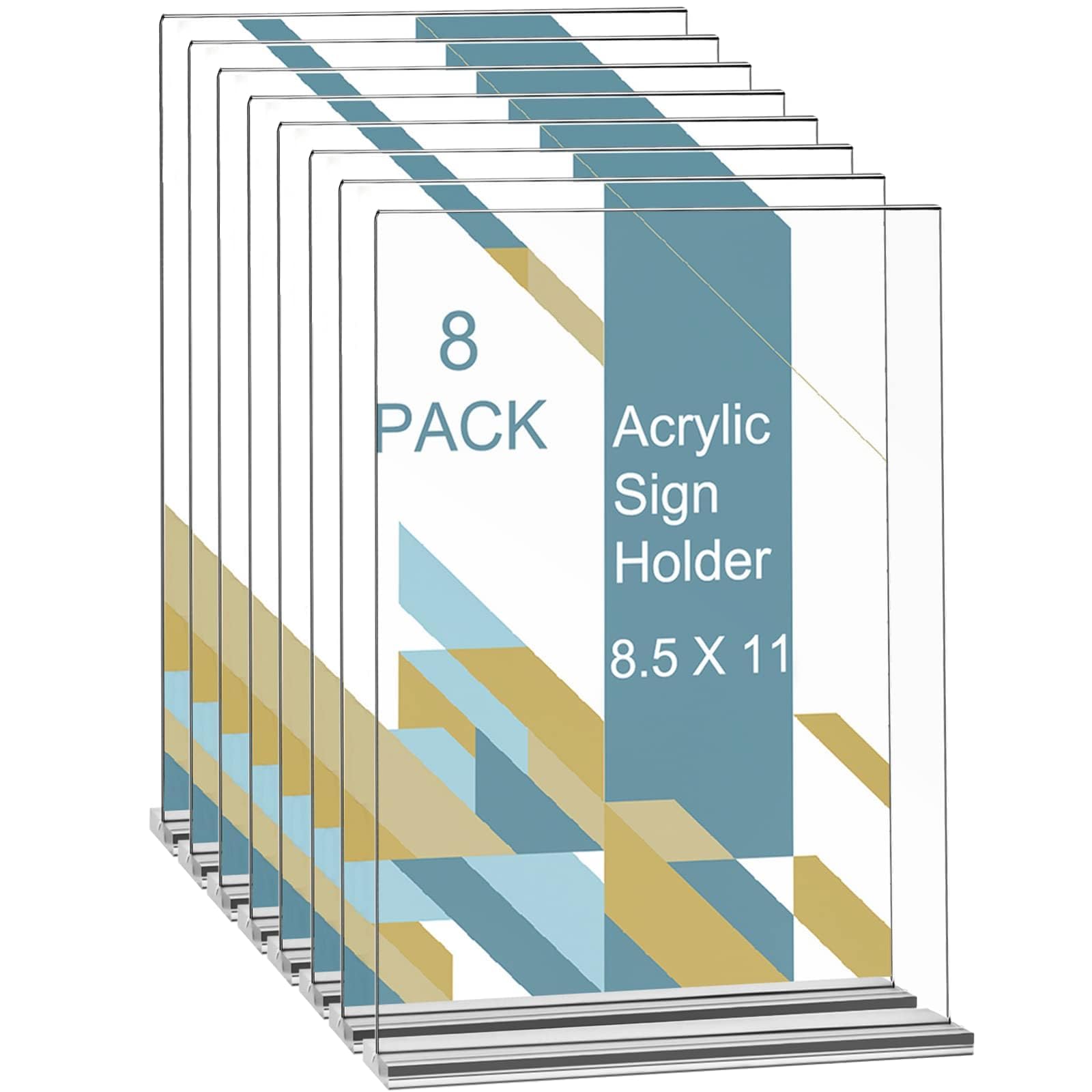 Yuleer 8.5X11 Acrylic Sign Holder 8 Pack, Clear Plastic Paper Sign Holder Bulk Frames For Display Wedding Photo Picture Paper St