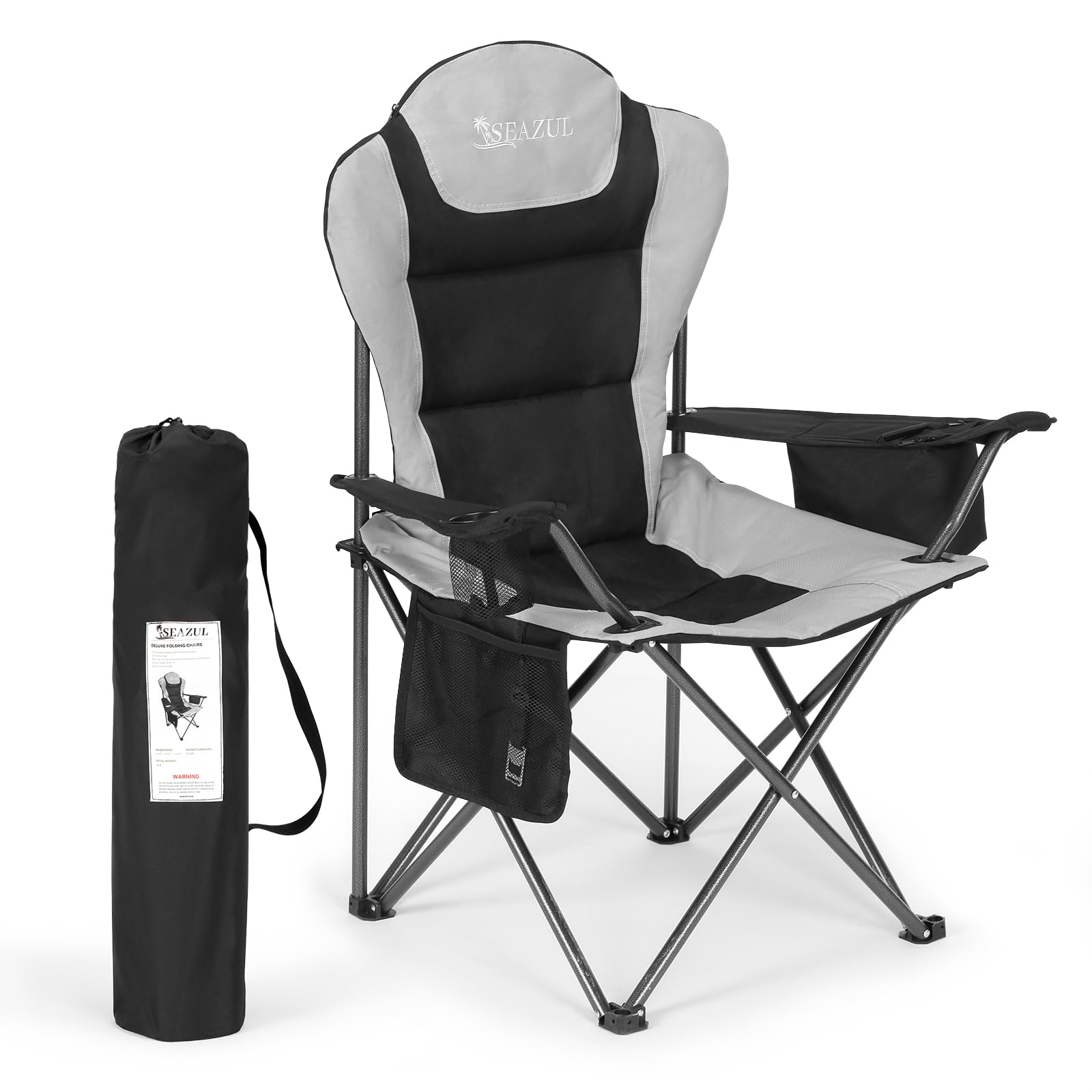 Seazul Camping Chairs for Adults, Camp Chair, Folding Chairs for Outside, Support 380 LBS, Portable Travel Lawn Outdoor Camping 