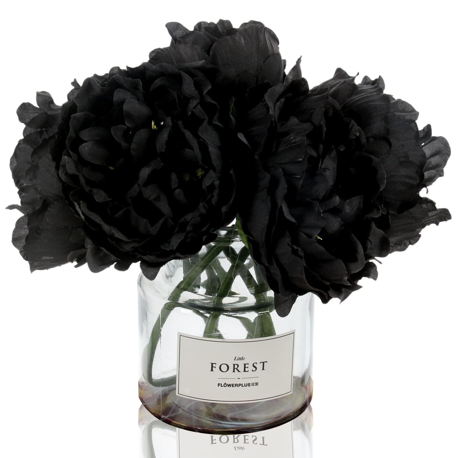 Tinsow Artificial Peony for Home Decoration, 5 Pcs Faux Black Peonies Flowers for Halloween Decoration, Silk Flowers Bouquet,(Bl