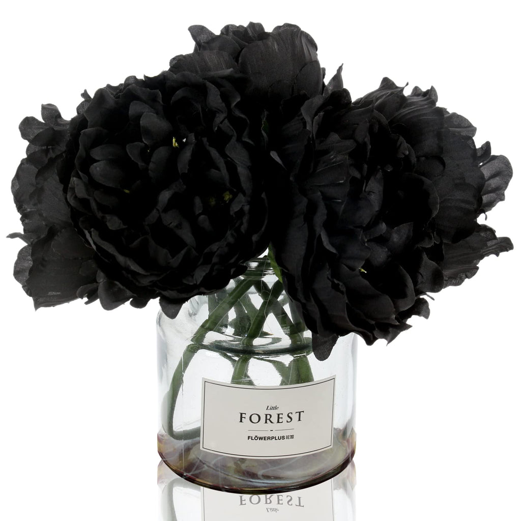Tinsow Artificial Peony Flowers Black Silk Flowers Peony Bouqeut For Halloween Home Deorations Gothic Wedding (Black, 10)