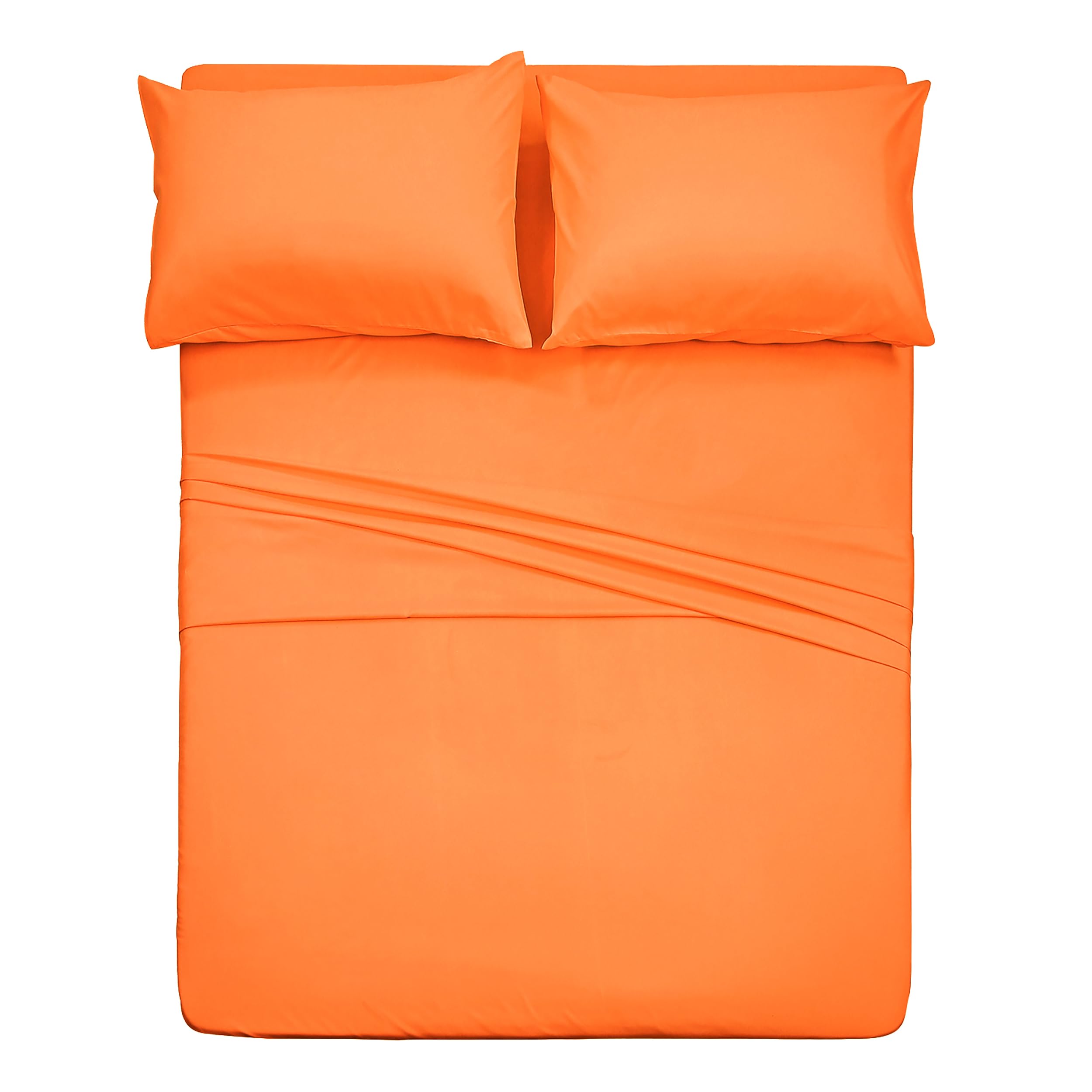 4 Piece Bed Sheet Set (Queen,Orange) 1 Flat Sheet,1 Fitted Sheet And 2 Pillow Cases,Brushed Microfiber Luxury Bedding With Deep