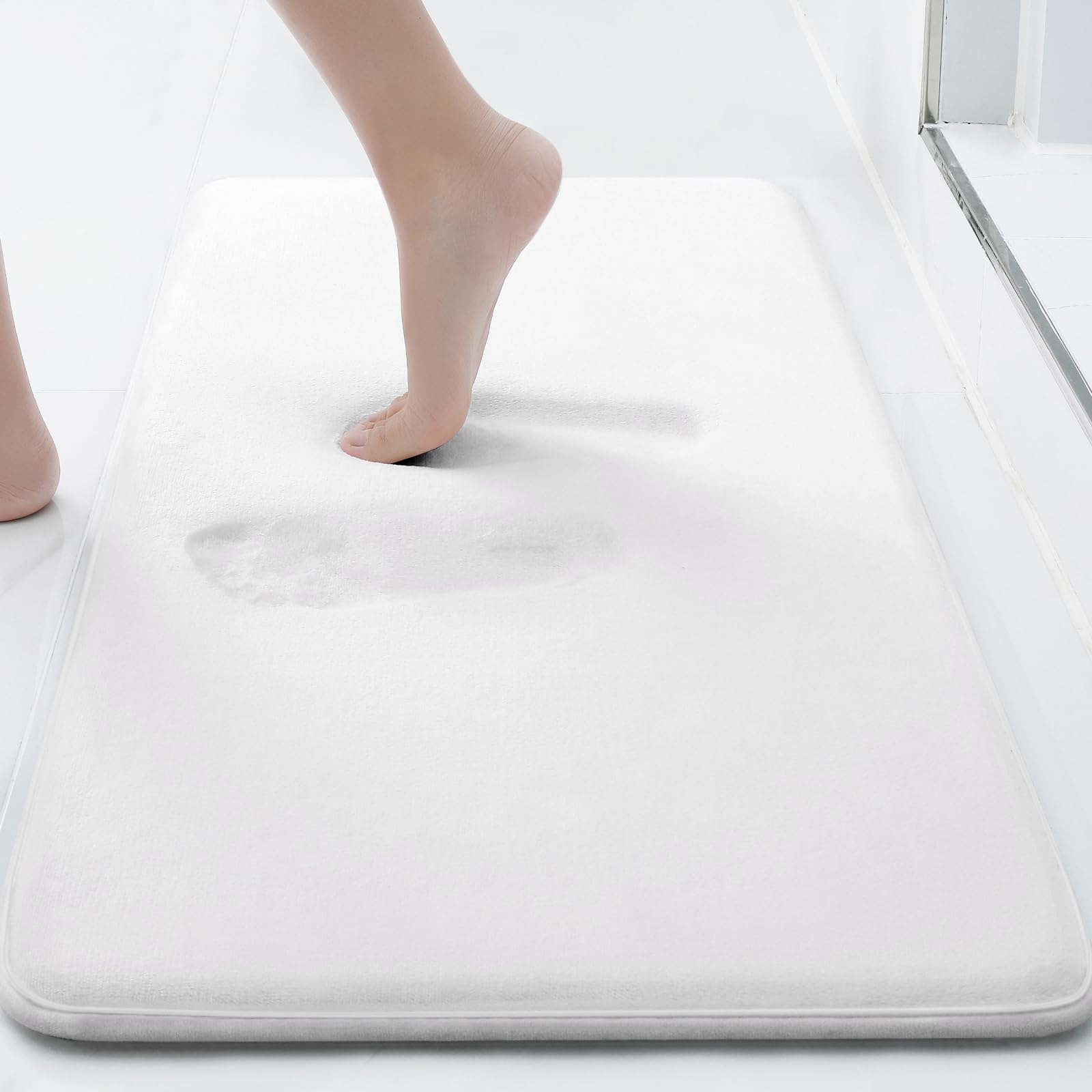 smiry Memory Foam Bath Mat, Extra Soft Absorbent Bathroom Rugs Non Slip Bath Rug Runner for Shower Bathroom Floors, 24 x 16, Whi