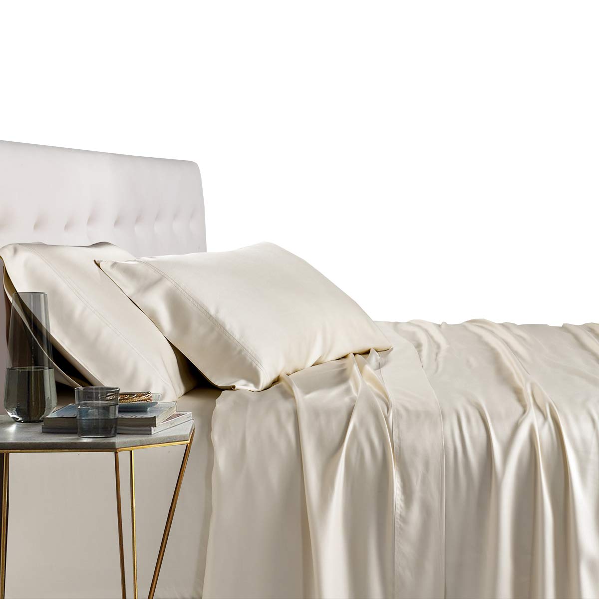 Royal Tradition Viscose From Bamboo Bed Sheets, Split California King, Solid Ivory, Super Soft And Cool 5Pc Sheet Set