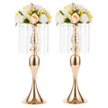 2 Pcs 21.3 inches Tall Crystal Flower Stand Wedding Road Lead Tall Flower Holders Centerpiece Crystal Flower Chandelier Metal Fl