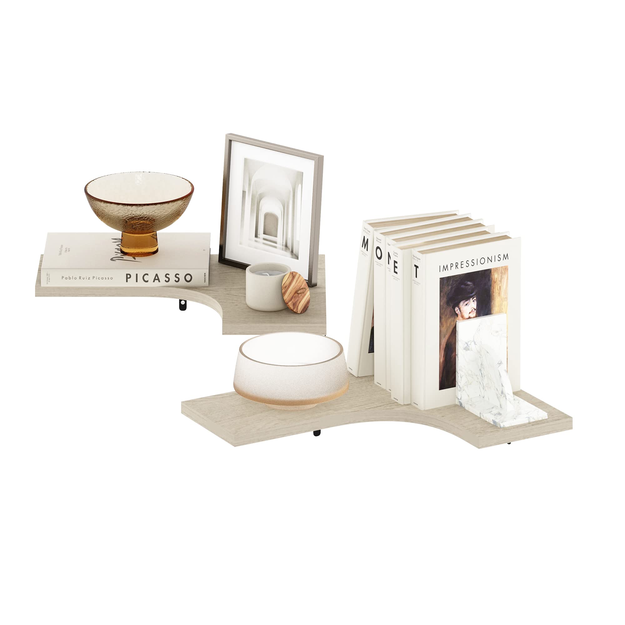 Furinno Rossi Wall Mounted Corner L-Shape Floating Display Shelves, Metropolitan Pine