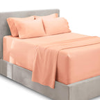 Hearth & Harbor Bed Linen Set - Split King Size Sheet Set, 6Pc, Extra Deep Pocket, Microfiber, Peach