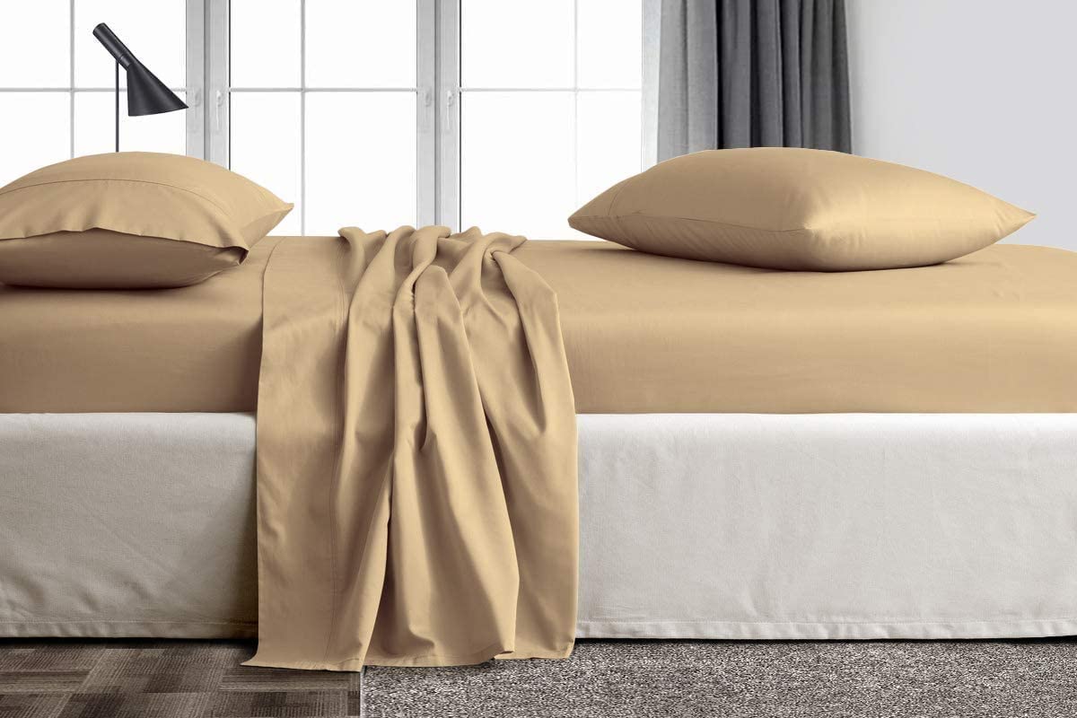 Trend Bedding Mart 4Pc Sheet Set Taupe Solid 100% Egyptian Cotton 600 Thread Count (King Sheet Set, Taupe)