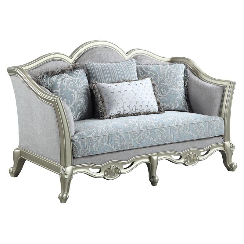 Acme Furniture Linen Upholstery Loveseat, Light Gray and Champagne