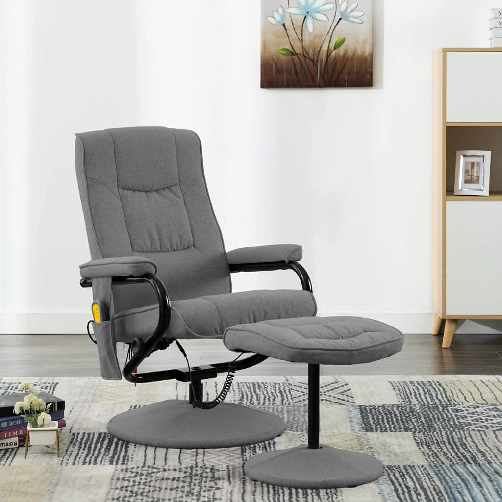 vidaXL Modern Light Gray Fabric Massage Recliner with Footrest – Relaxing Armchair with Various Massage Modes, Heating Function, and Adjustable Backrest for Homes and Offices