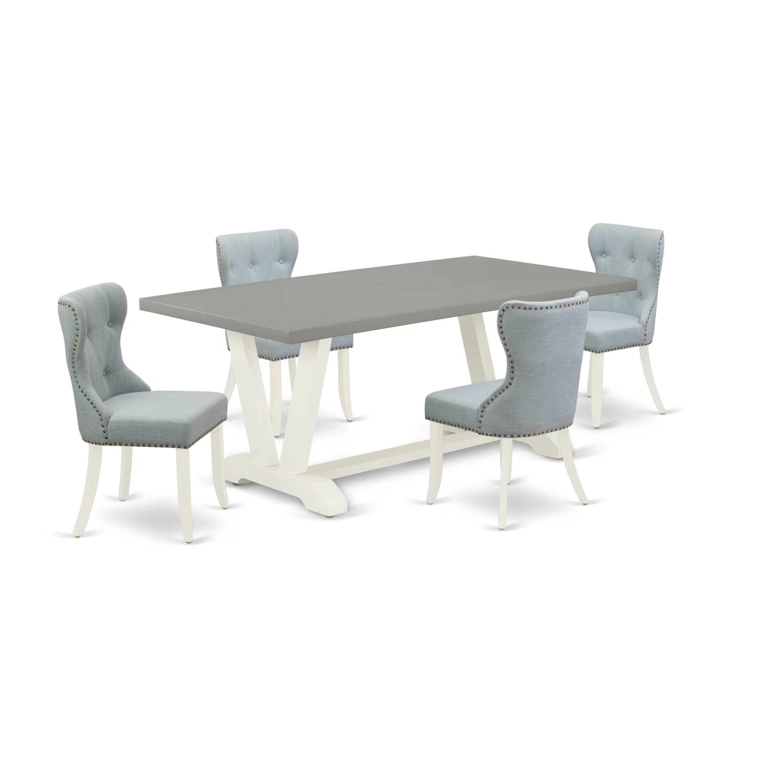 East West Furniture V097Si215-5 5 Piece Dining Table Set For 4 Includes A Rectangle Kitchen Table With V-Legs And 4 Baby Blue Linen Fabric Upholstered Chairs, 40X72 Inch, Multi-Color