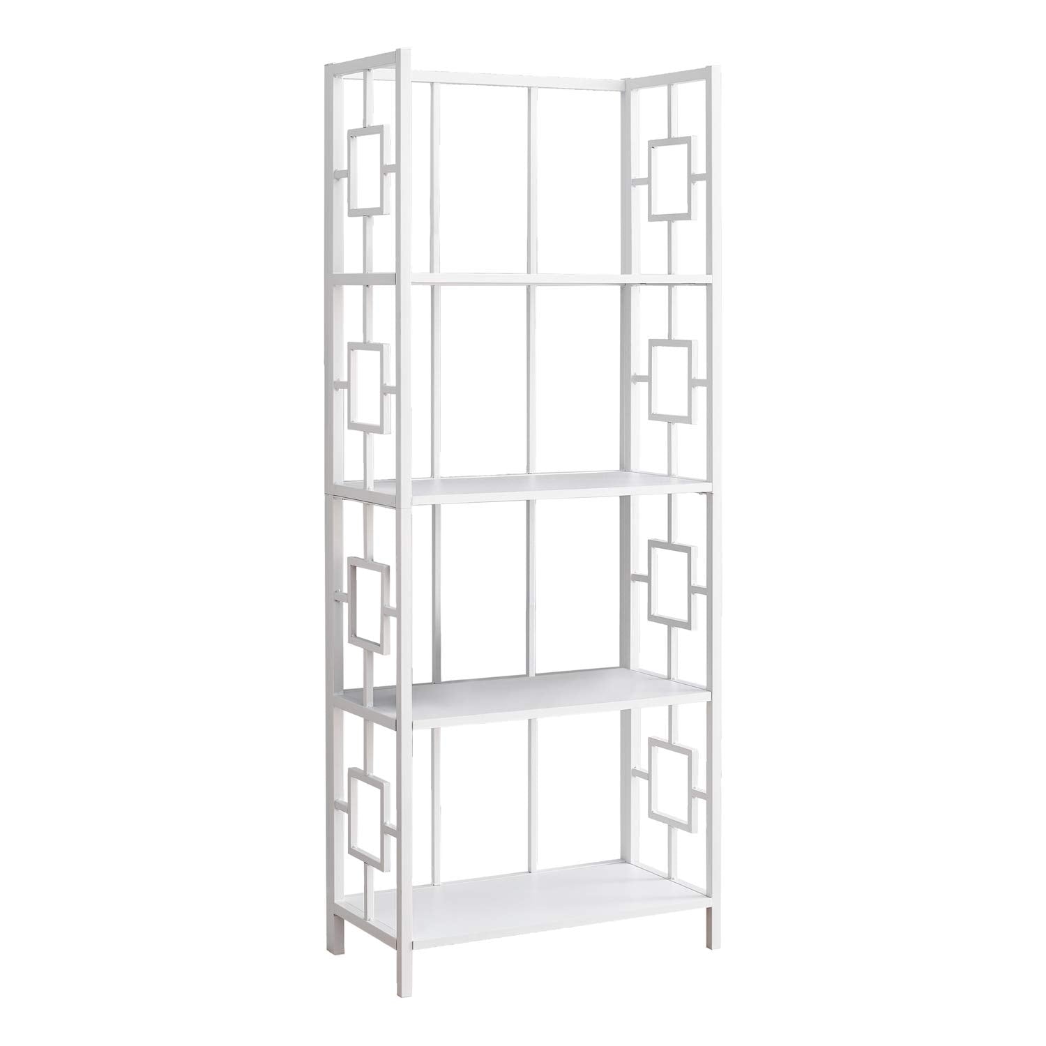 Monarch Specialties I 3618 Bookshelf, Bookcase, Etagere, 4 Tier, 62' H, Office, Bedroom, Metal, Laminate, White, Contemporary, Modern