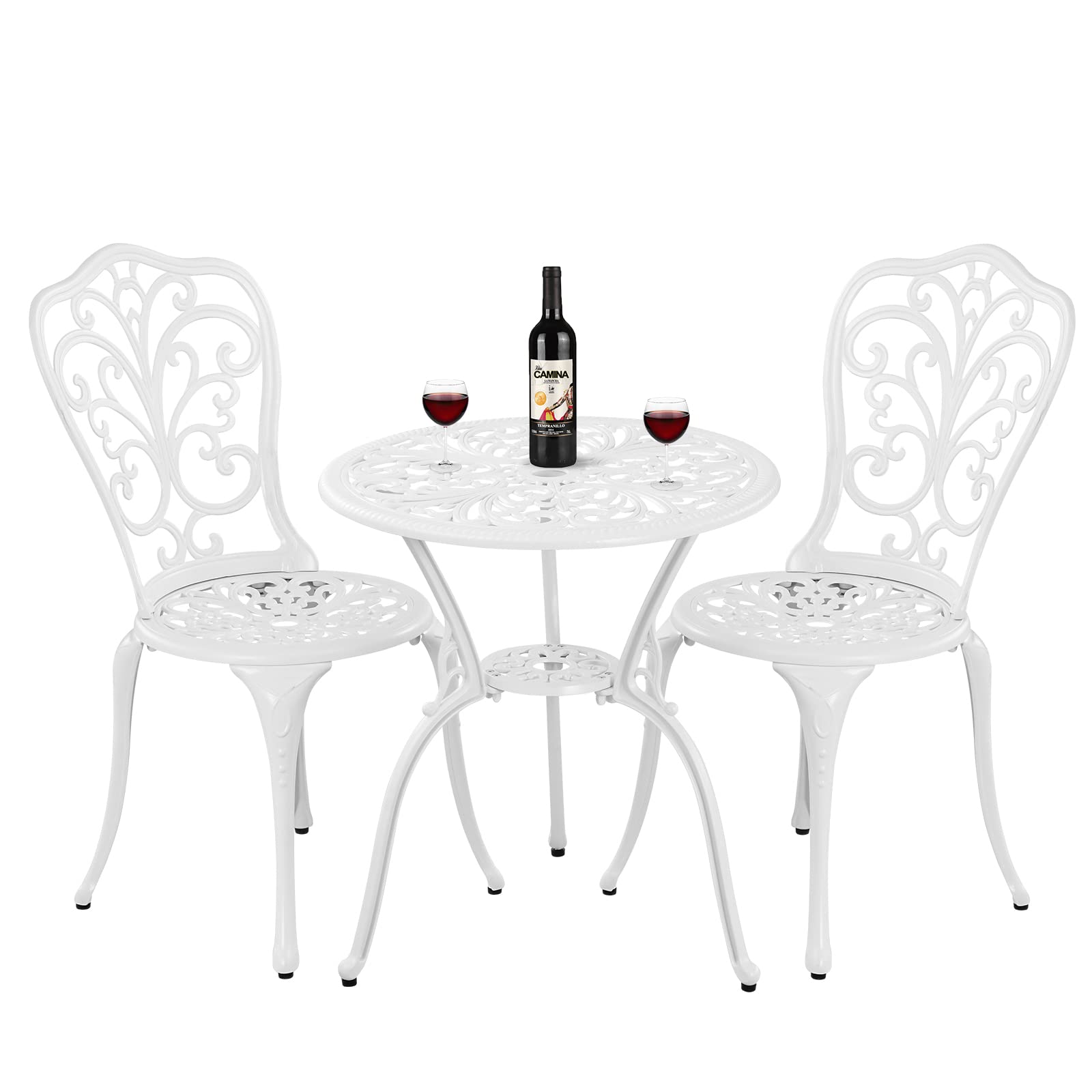 Withniture Bistro Set 3 Piece Outdoor Cast Aluminum Patio Bistro Set With Umbrella Hole, All Weather Bistro Table And Chairs Set