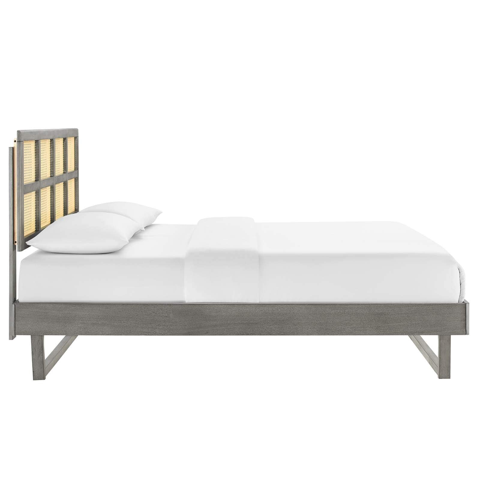 Modway Sidney Cane Rattan And Wood Queen Platform Bed In Gray With Angular Legs