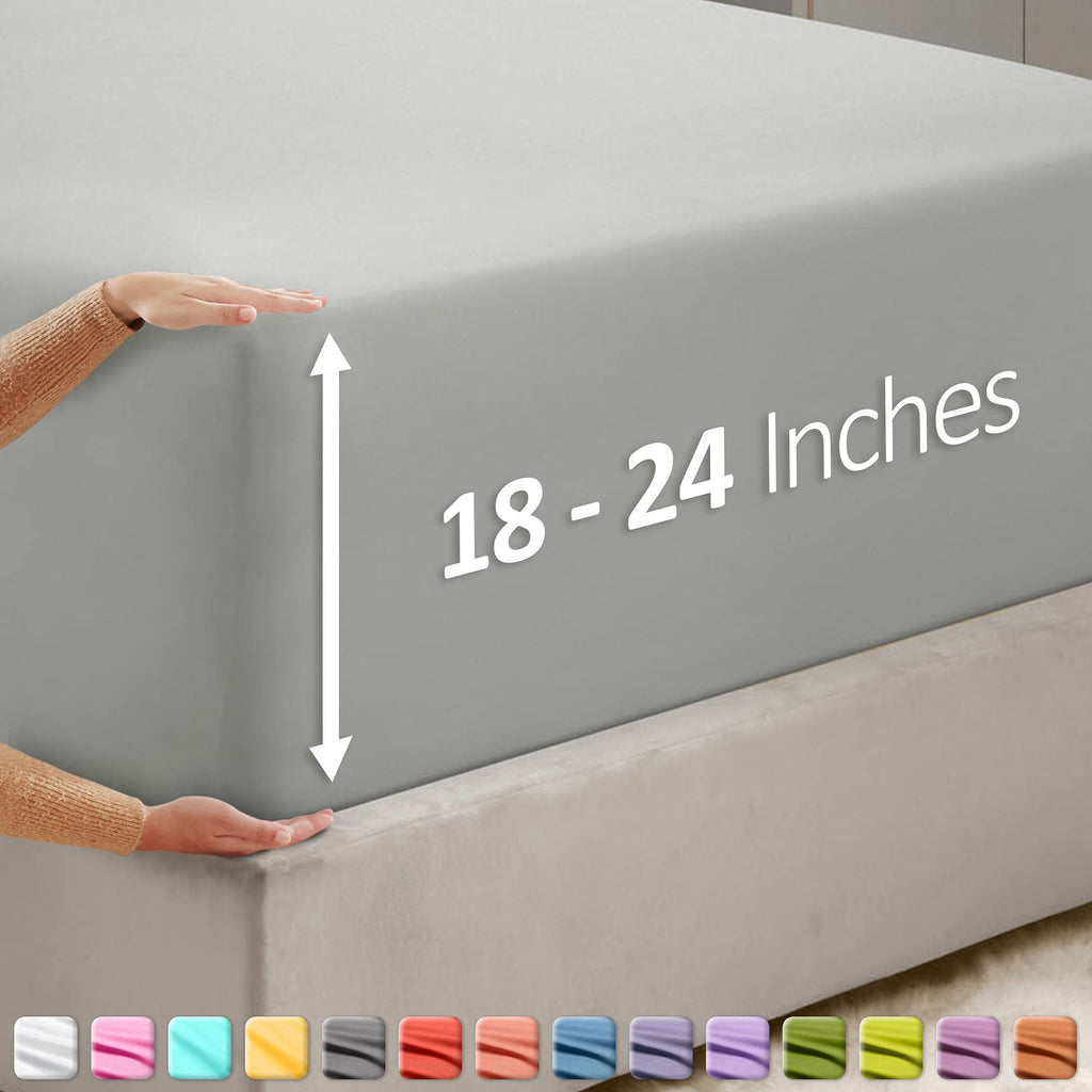 Nestl Light Grey Twin Xl Fitted Sheet Only, Extra Deep Pocket Fitted Bed Sheet, 1800 Microfiber Xl Twin Fitted Sheet, Ultra Soft Fitted Sheet Twin Xl Fits Up To 24 Inch Mattress
