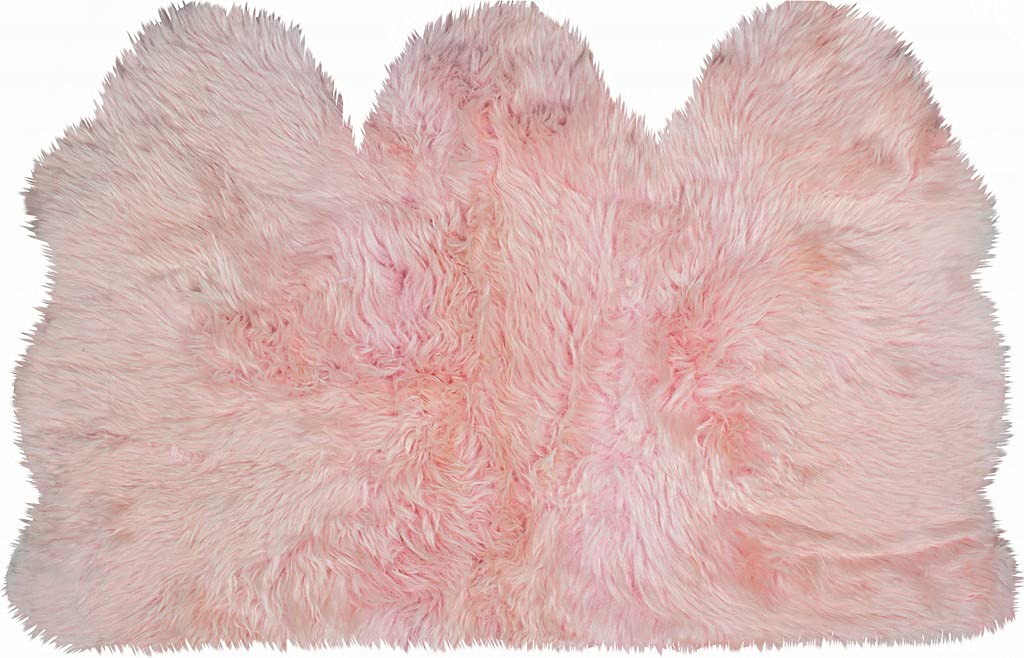 HomeRoots New Zealand Sheepskin, Microsuede 3' x 5' Pink Natural Sheepskin Area Rug