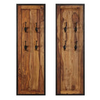 vidaXL Solid Sheesham Wood Coat Racks - Set of 2, Retro-Style Pegboard Design, Polished, Painted, Lacquered Wood with Beautiful Grains, Easy Assembly, Brown