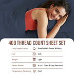 Pizuna Pure 100% Cotton Sheets Full Size, Luxurious 400 Thread Count Long Staple Cotton Sateen Sheets Full With 15'' Deep Pocket