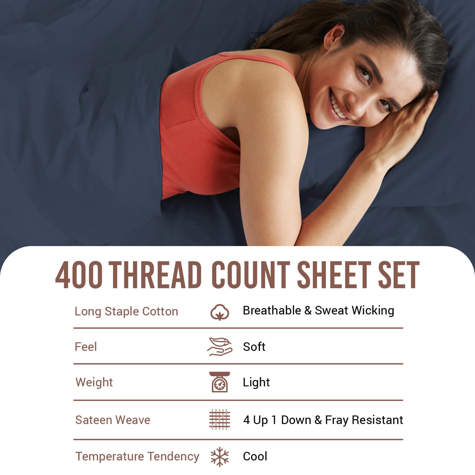 Pizuna Pure 100% Cotton Sheets Full Size, Luxurious 400 Thread Count Long Staple Cotton Sateen Sheets Full With 15'' Deep Pocket