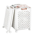 57L Foldable Collapsible Laundry Basket, with Wheels+Handles(Pearl White)