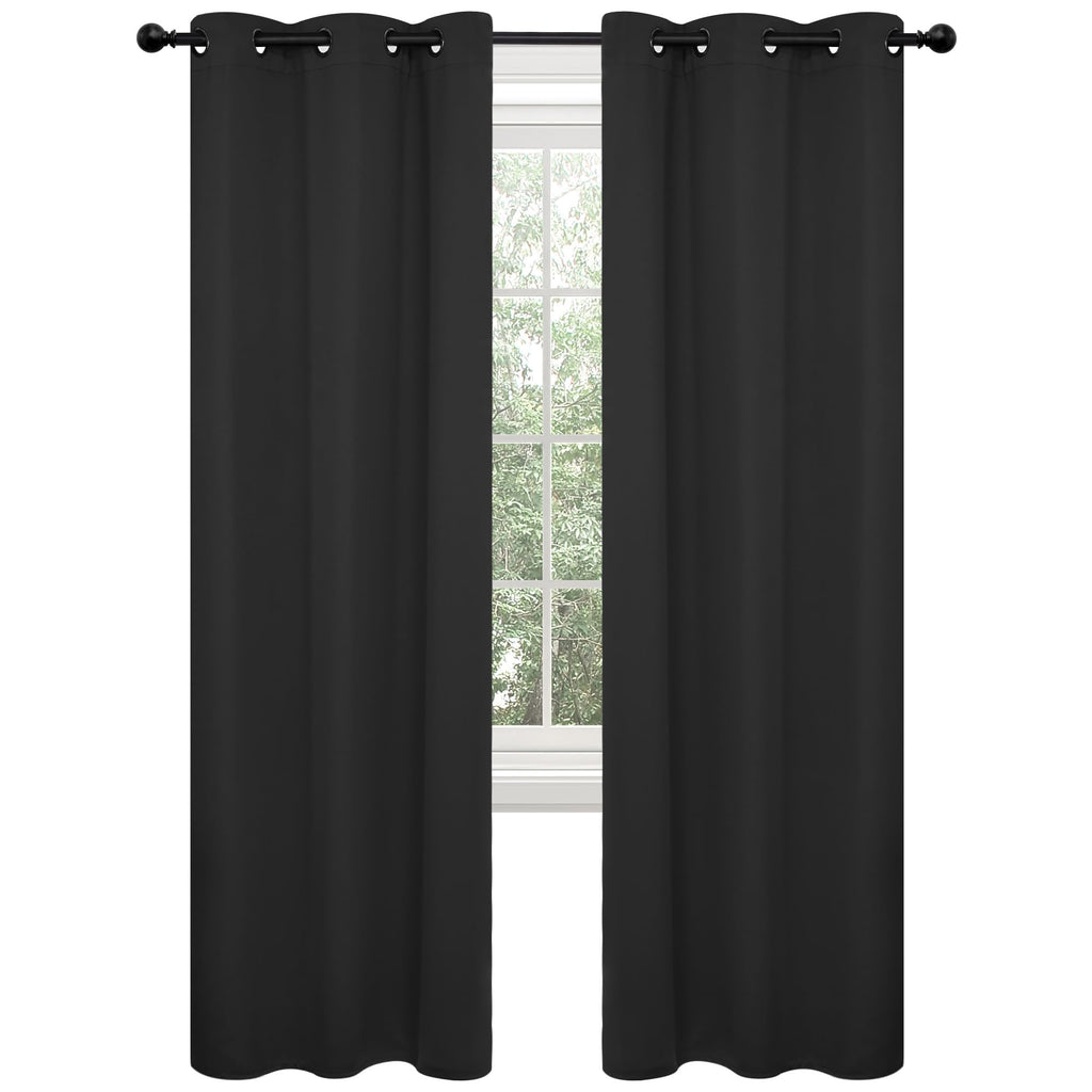 Deconovo Blackout Curtains For Bedroom, Thermal Insulated Room Darkening Window Drapes, Energy Efficient Grommet Curtains,Black,