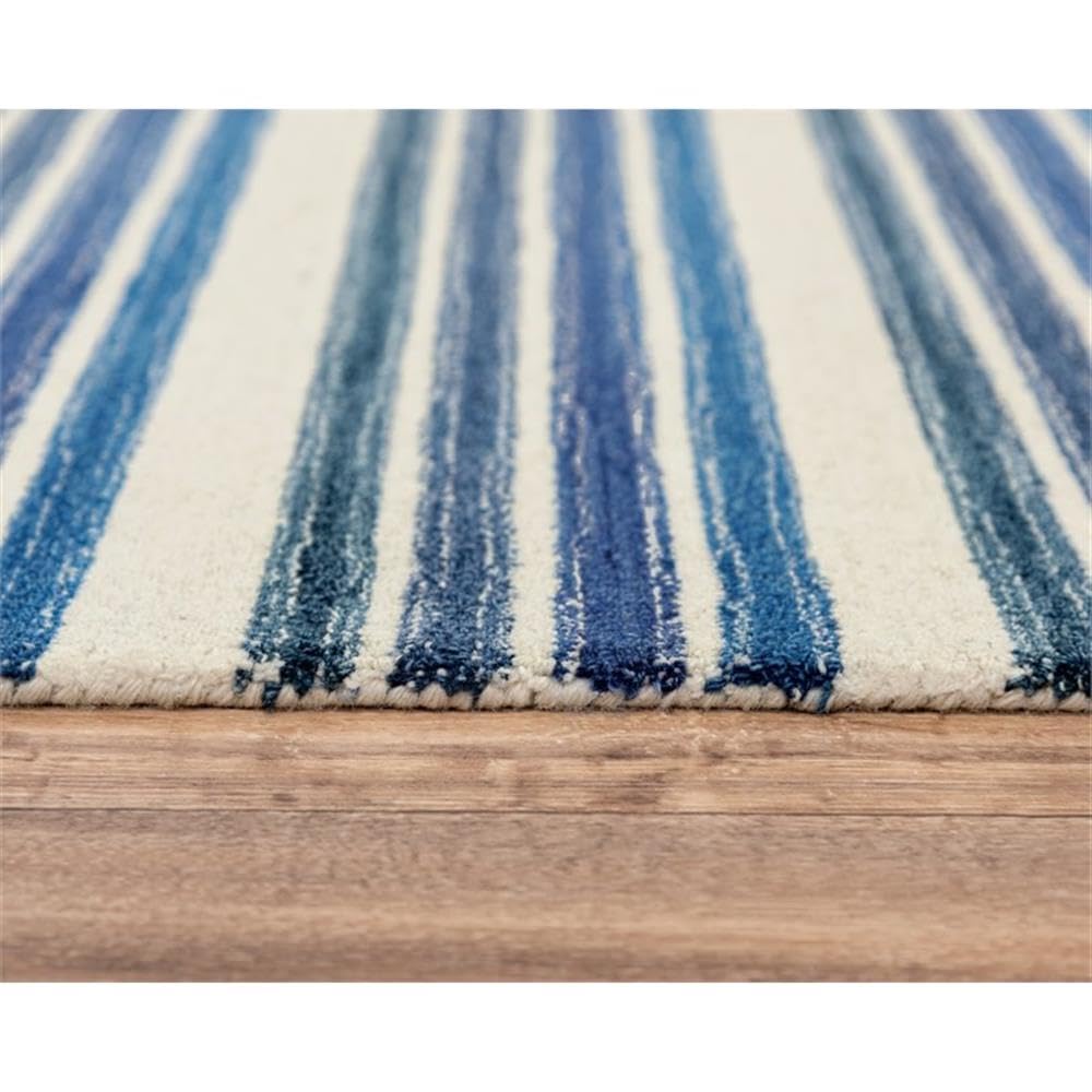 Alora Decor Rivera 5' X 8' Stripe Blue/Ivory Hand-Tufted Area Rug