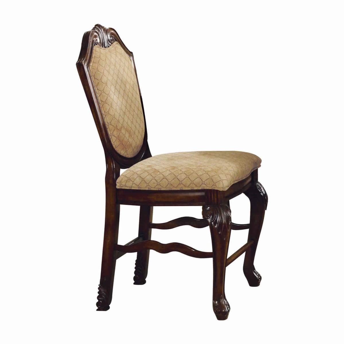 Benjara Wooden Counter Height Chair With Fabric Upholstered Seat And Back, Set Of Two, Brown And Beige