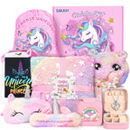 Golray Unicorn Gift Set for Girls, Glowing Blanket, LCD Drawing Tablet, Necklace, Backpack, Lavender-rose Tie-dye Gradient