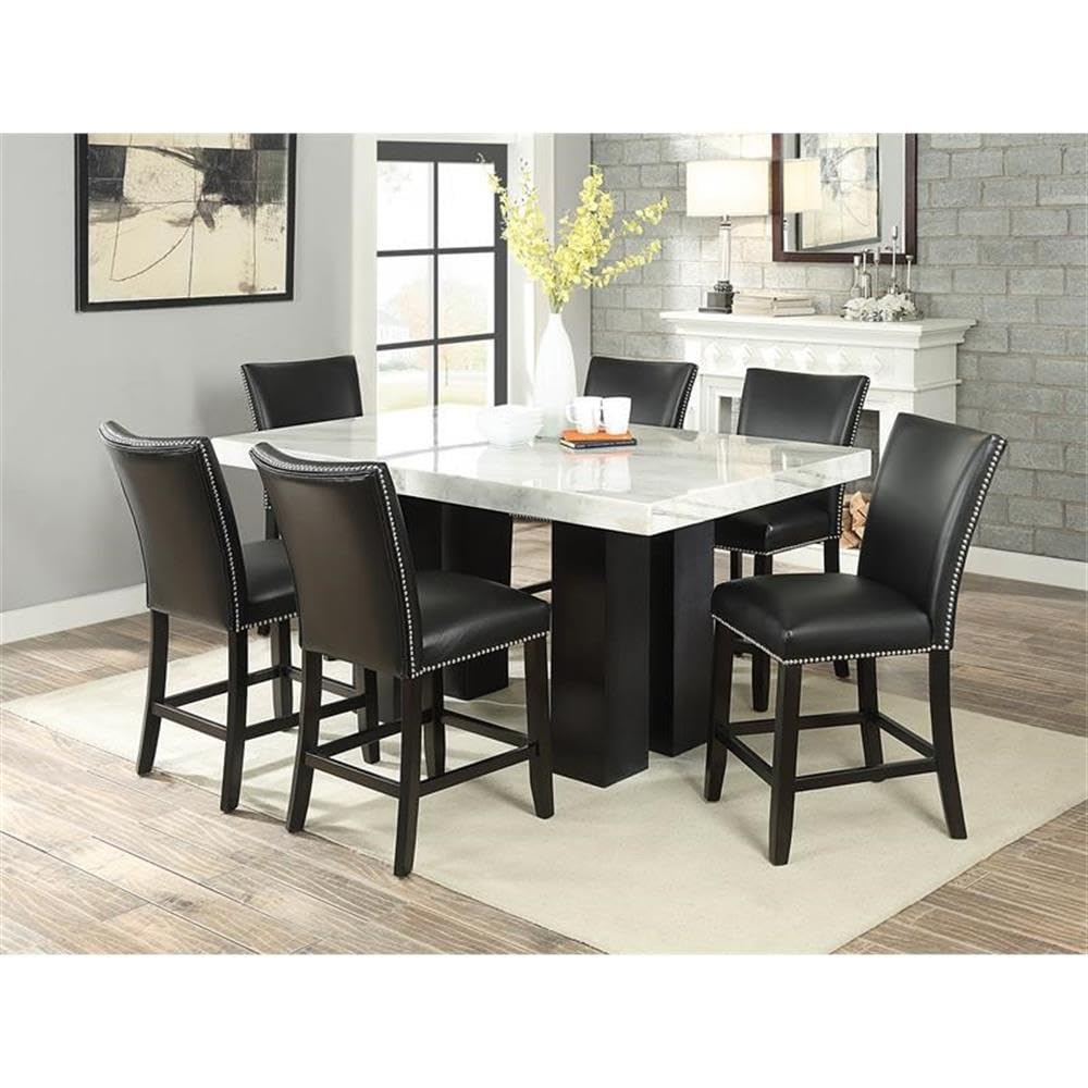 Steve Silver Camila Marble Top Rectangular 7-Piece Counter Height Dining Set - Black