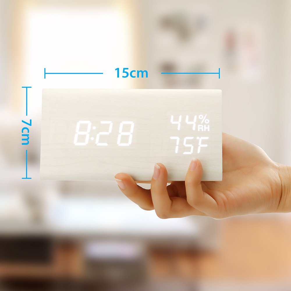 Oct17 Wooden Alarm Clock, Wood Alarm Clock Smart Led Digital Clock For Bedroom/Desks, Upgraded With Time Temperature, Adjustable