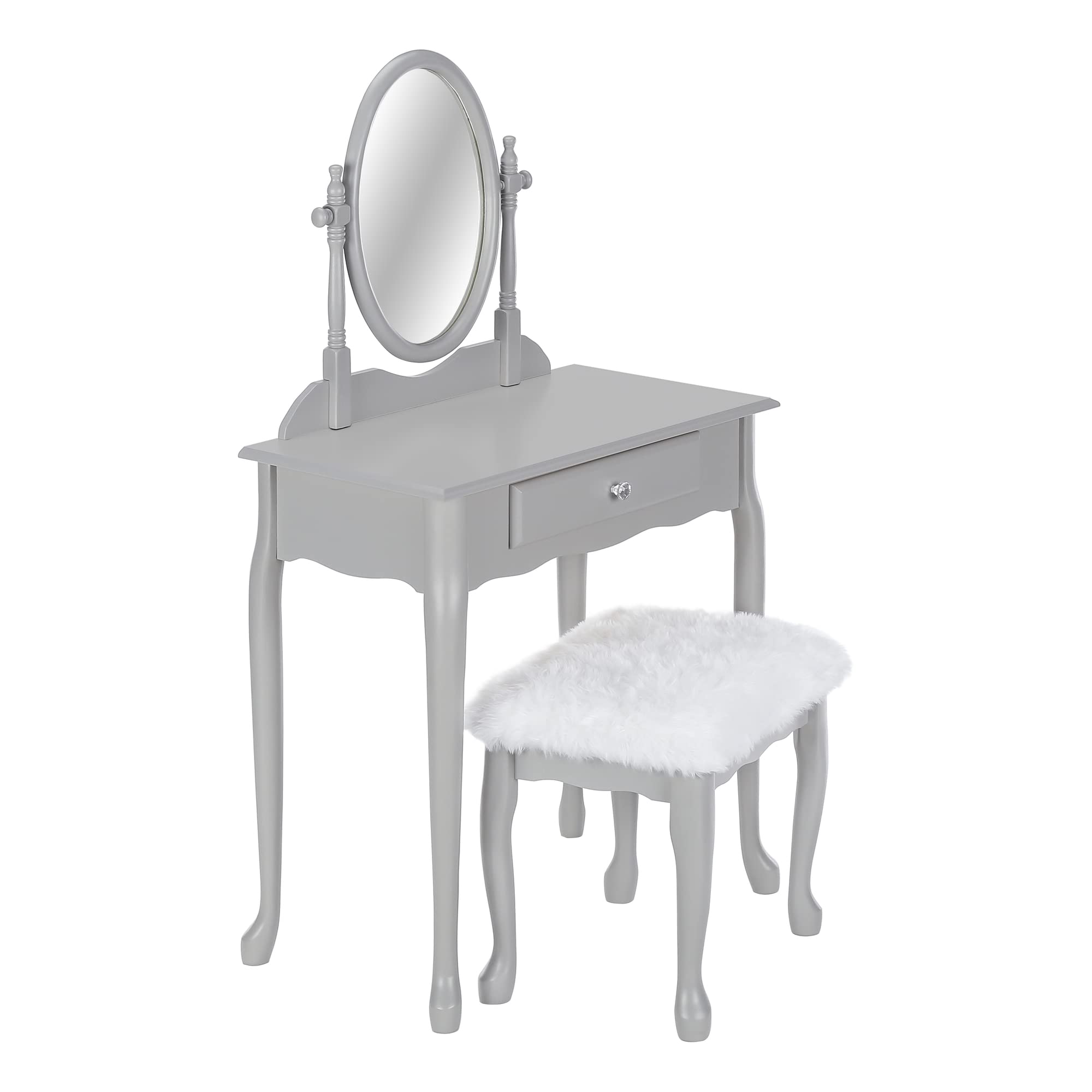 Monarch Specialties I 3182 Vanity Set, Set Of 2, Makeup Table, Organizer, Dressing Table, Bedroom, Wood, Laminate, Grey, White, Transitional