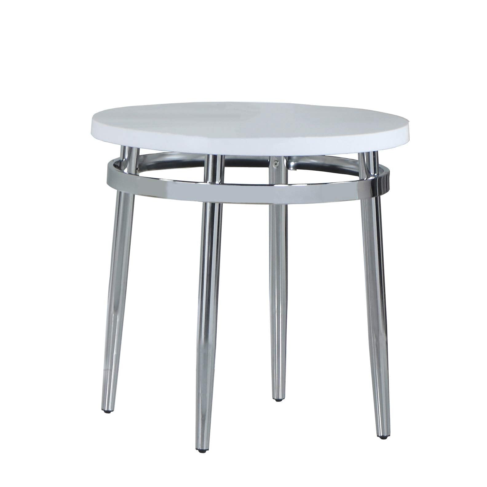Coaster Furniture Round White and Chrome end Table 722967