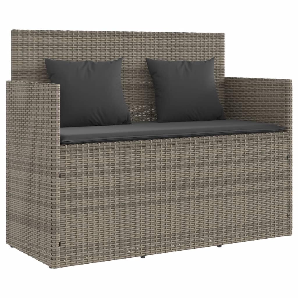 vidaXL Patio Loveseat Bench - Gray Poly Rattan Outdoor Furniture with Cushion Storage & Washable Covers, Weather-Resistant, Powder-Coated Steel Frame - 47.2&quot;x19.7&quot;x35.6&quot;