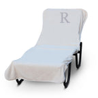 Luxury Hotel & Spa Monogrammed Pool Chaise Lounge Cover, Block Letter Embroidered - Extra Absorbent 100% Turkish Cotton- Soft Terry - Hotel-Style, Standard Size 90' X 29' - White - Silver Letter R