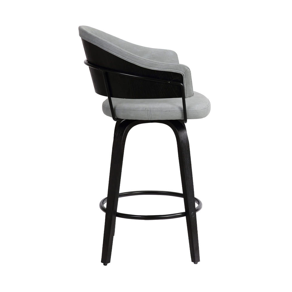 HomeRoots Gray 26' Dark Grey Faux Leather Black Wood Swivel Bar Stool