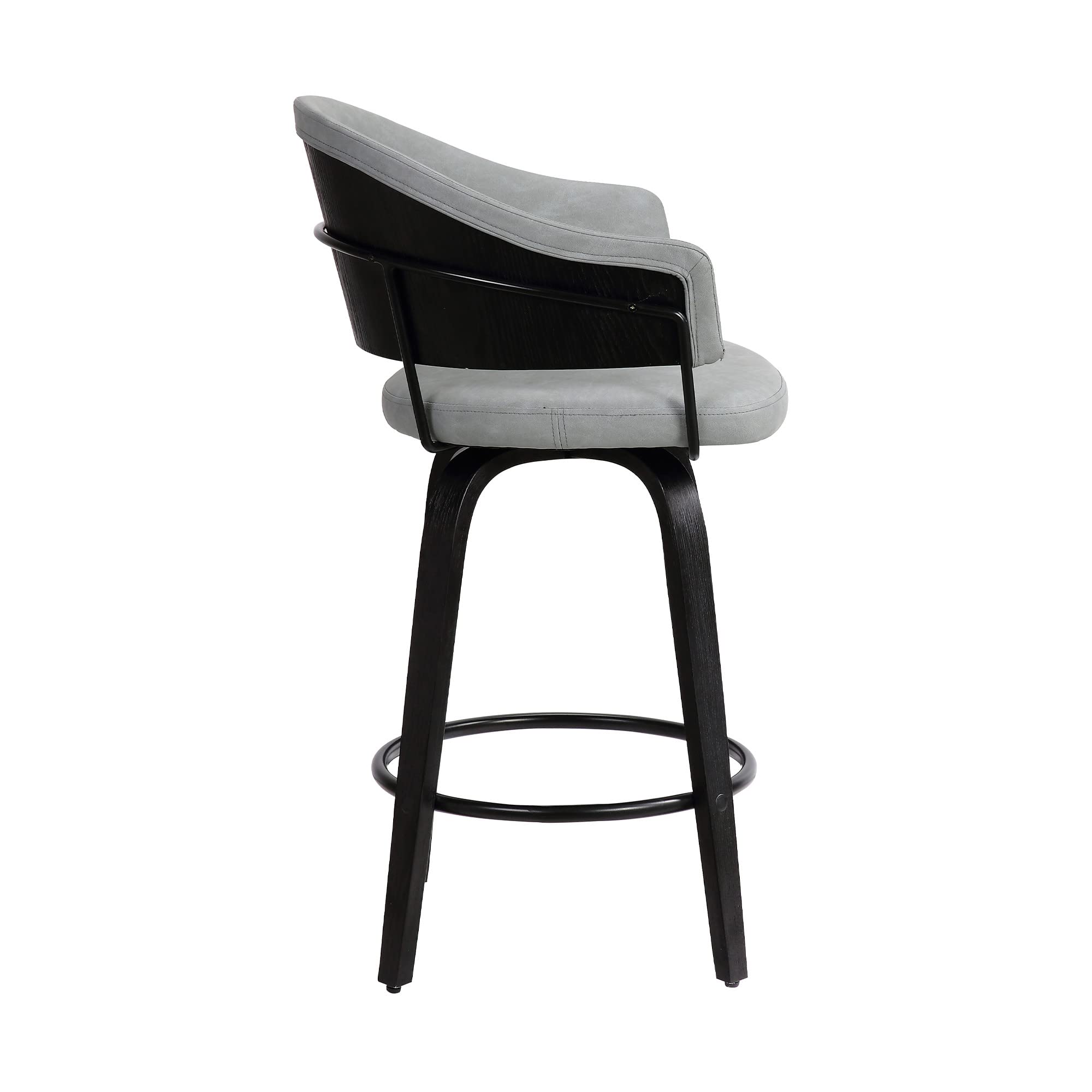 HomeRoots Gray 26' Dark Grey Faux Leather Black Wood Swivel Bar Stool