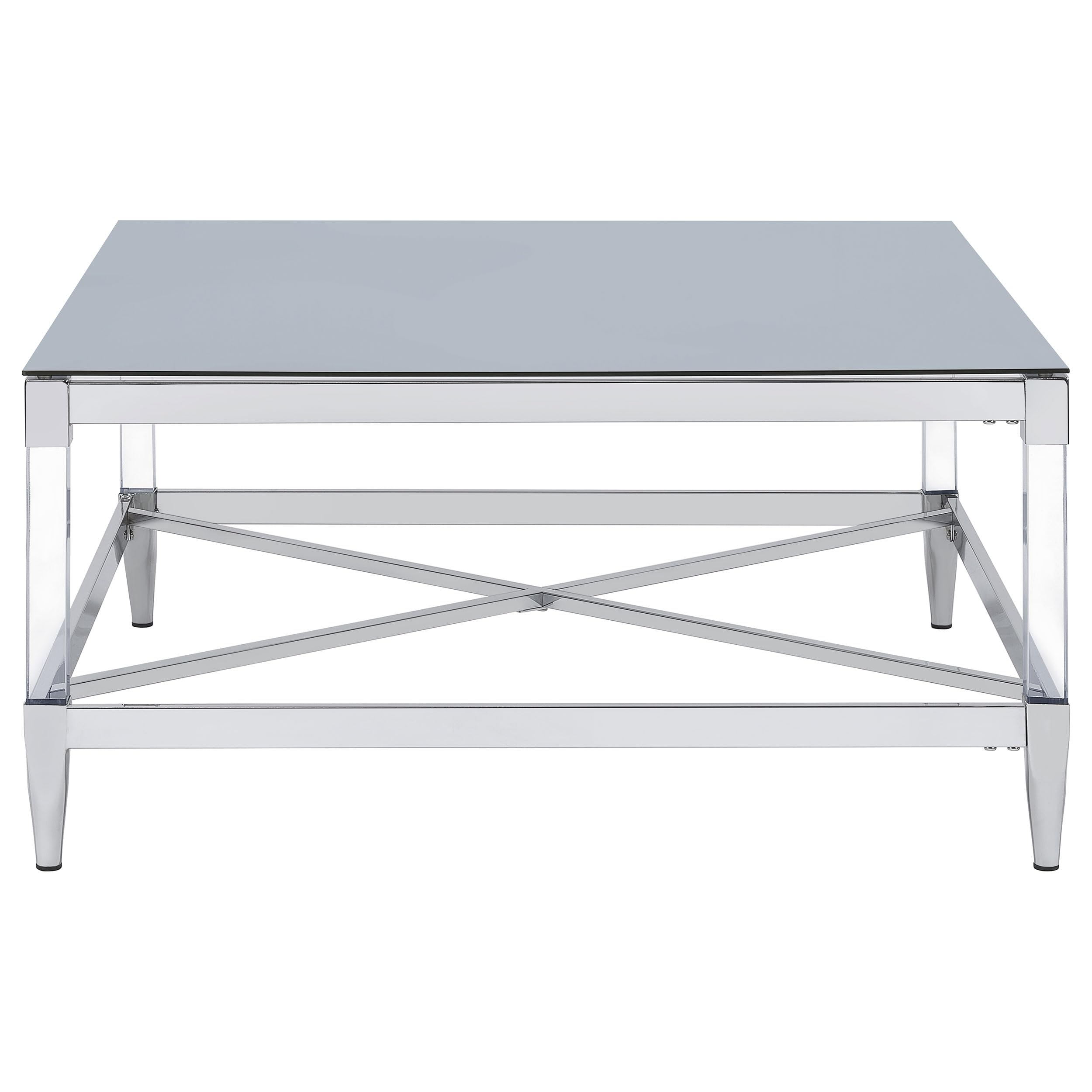 Coaster Home Furnishings Lindley Square Coffee Table with Acrylic Legs and Tempered Mirror Top Chrome