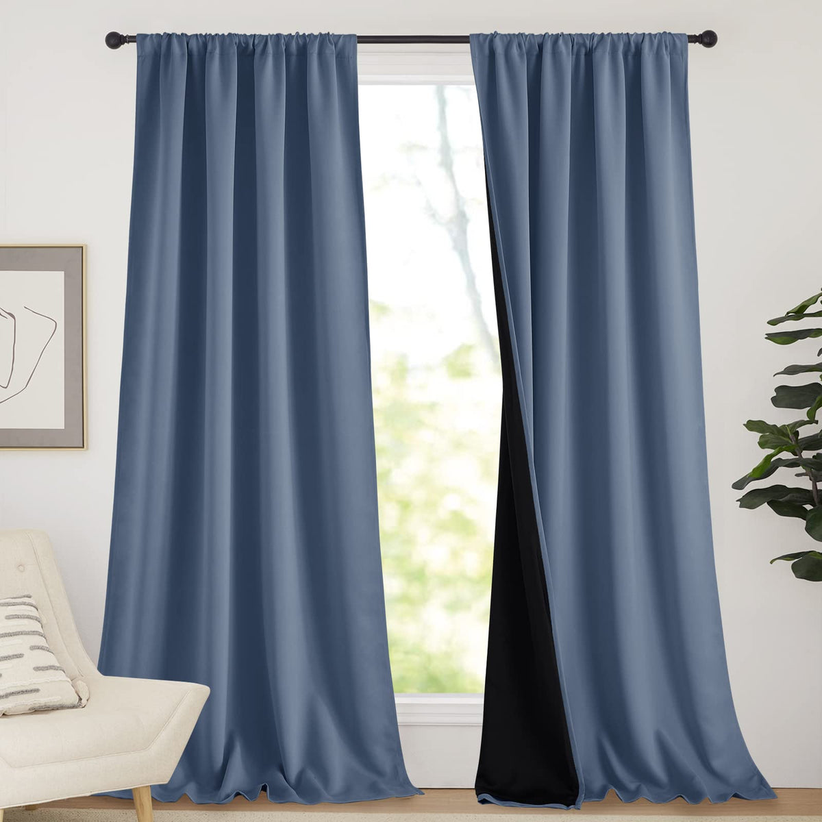 Nicetown 100% Light Blocking Curtains, Sound Proof Drapes With Black Backing, Thermal Insulated Full Light Blocking Panels For P