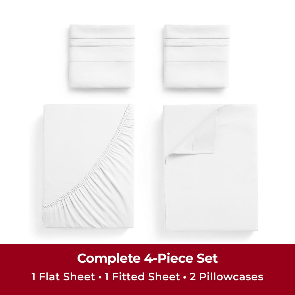 Mellanni Twin Xl Sheet Set - 4-Piece Iconic Collection Bedding, (Including 2 Pillowcases), 16-Inch Deep Pocket, Easy Care, Extra Soft, Cooling Sheets, Brushed Microfiber - White