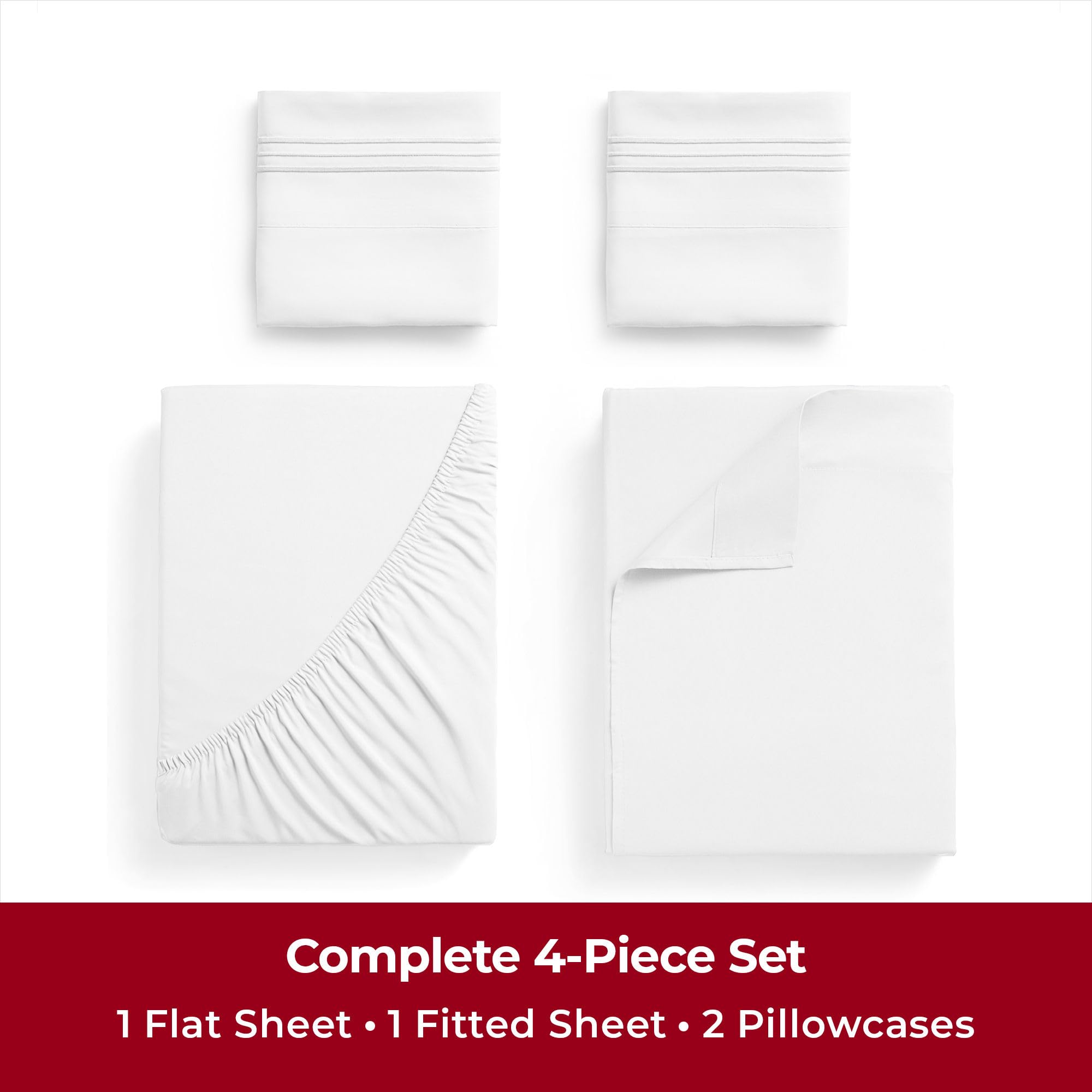 Mellanni Twin Xl Sheet Set - 4-Piece Iconic Collection Bedding, (Including 2 Pillowcases), 16-Inch Deep Pocket, Easy Care, Extra Soft, Cooling Sheets, Brushed Microfiber - White