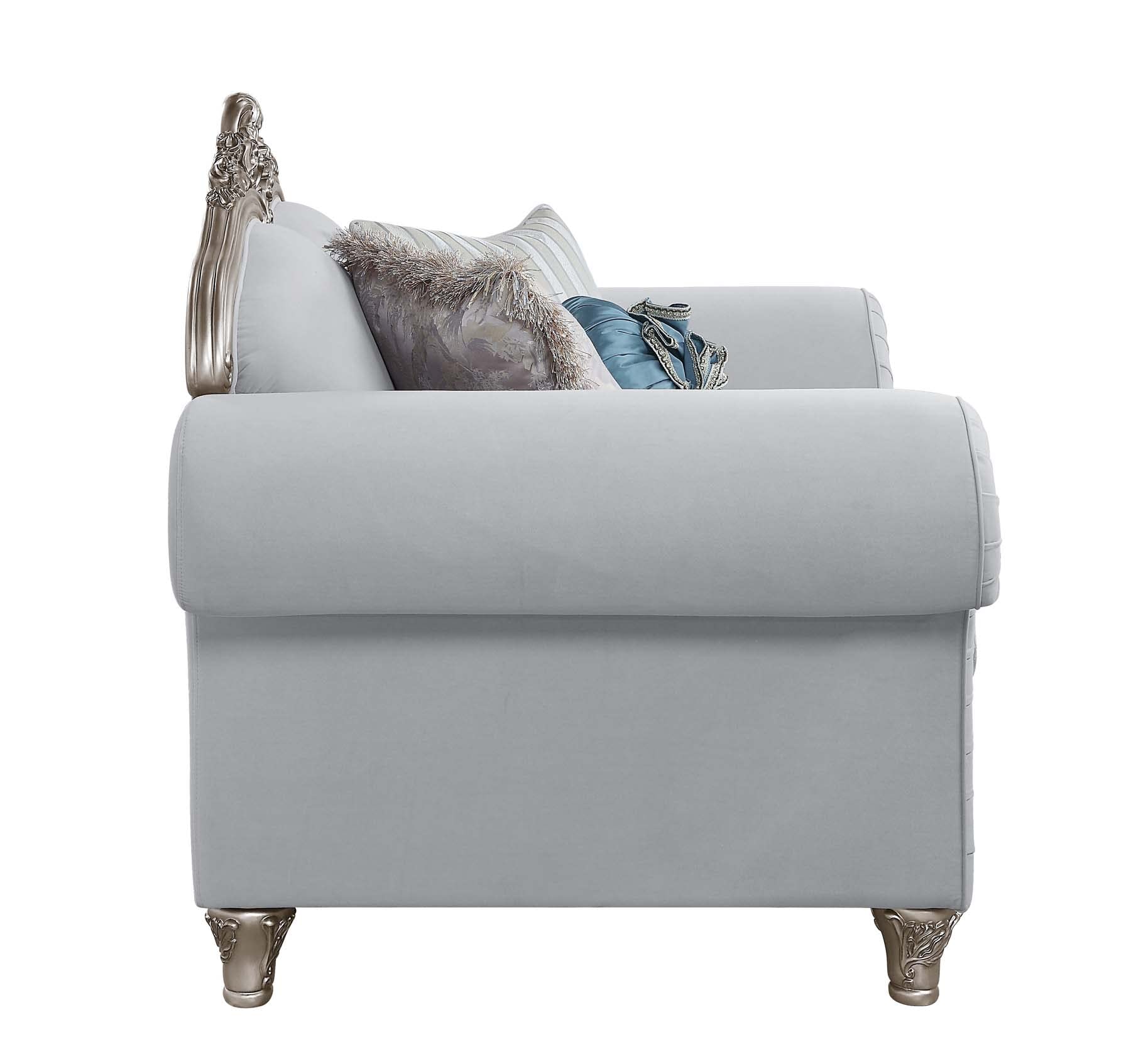 ACME Furniture Upholstered Loveseat with Accent Pillows in Light Grey