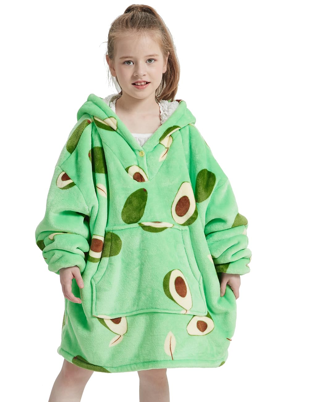 Nafleap Wearable Blanket Kids Hoodie Oversized Fleece Sherpa Christmas Sweatshirt Gift For Girls, Avocado Tender