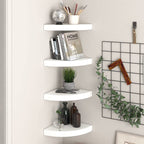 vidaXL High Gloss White Floating Corner Shelves - 4 pcs 13.8"x13.8"x1.5" - Honeycomb MDF and Metal - Invisible Mounting System - Ideal for Displaying Decoratives