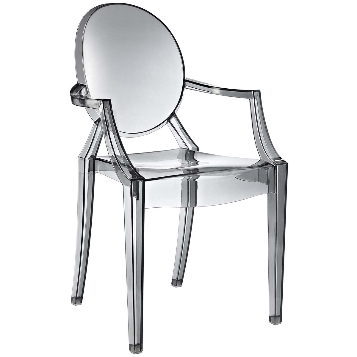 Modway Casper Modern Acrylic Stacking Kitchen and Dining Room Arm Chair in Smoke - Fully Assembled