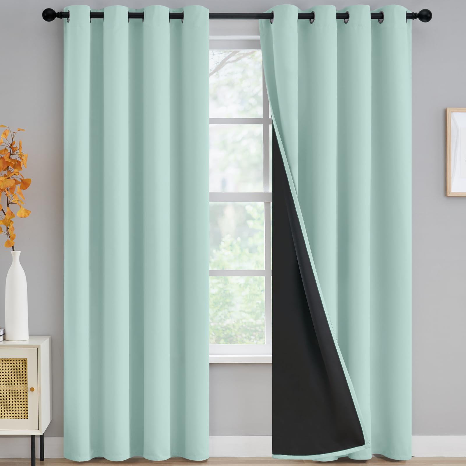Yakamok Linen Light Grey Curtains 100% Blackout for Bedroom,Room Darkening Grommet Window Drapes 84 inches Long,Thermal Insulate