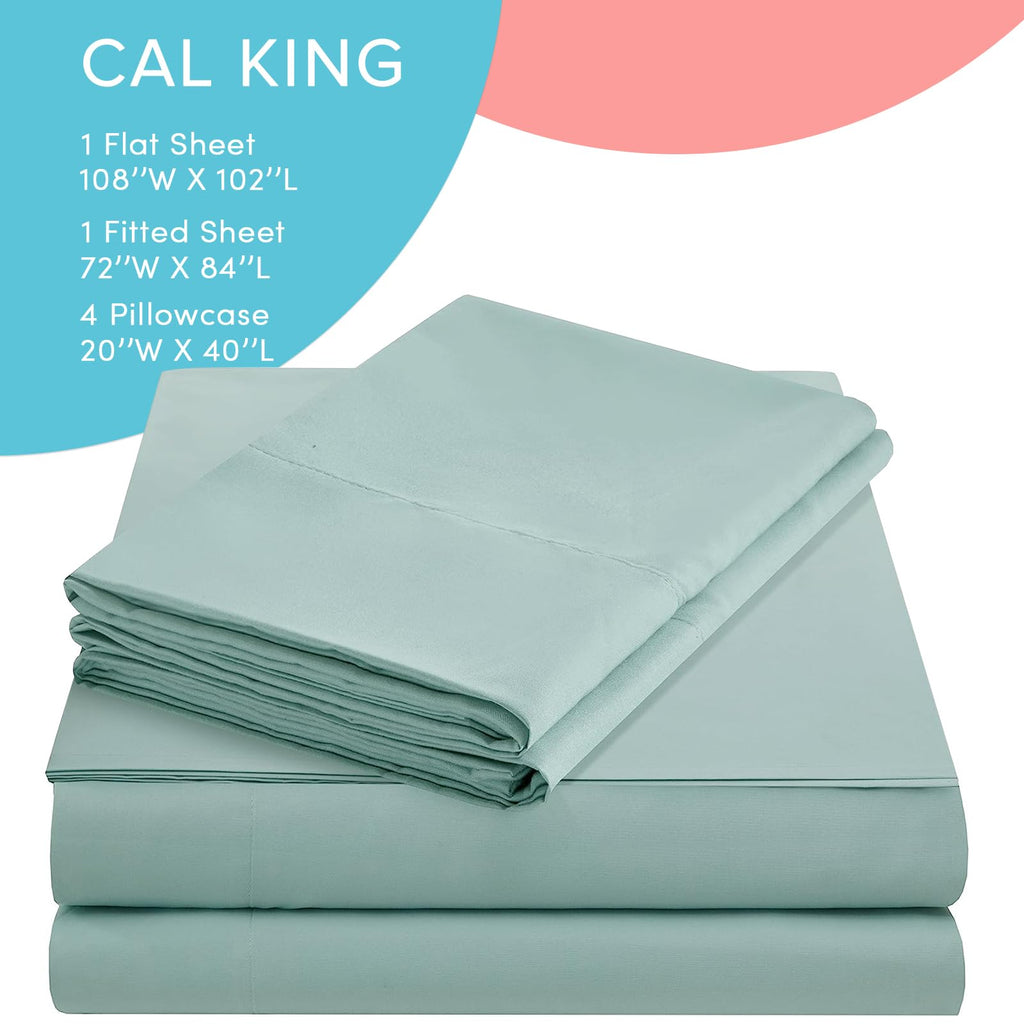 Comfort Spaces Coolmax Moisture Wicking Sheet Set Soft, Fade Resistant, All Elastic Deep Pocket Fits Up To 16' Mattress - Warm Weather Cooling Sheets For Night Sweats, Cal King, Aqua, 4 Piece