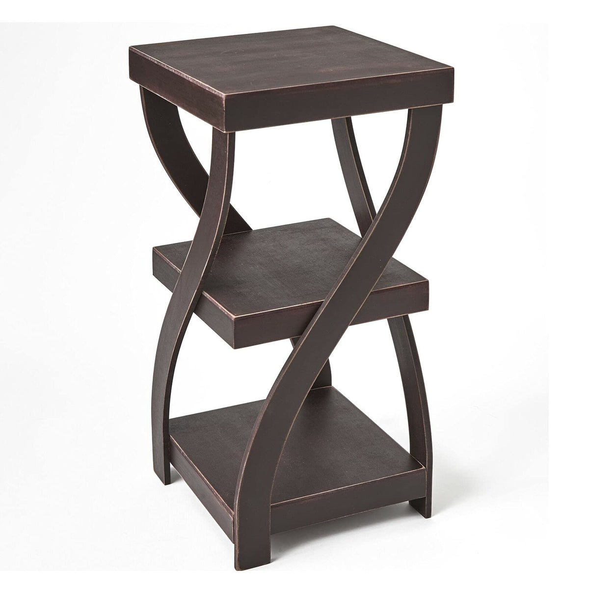 Briskly41 Twisted Side Table Modern Accent Distressed Black Finish Antique Storage Shelves